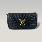 Louis Vuitton New Wave Pochette Black Quilted Leather Crossbody Bag with Gold LV Logo