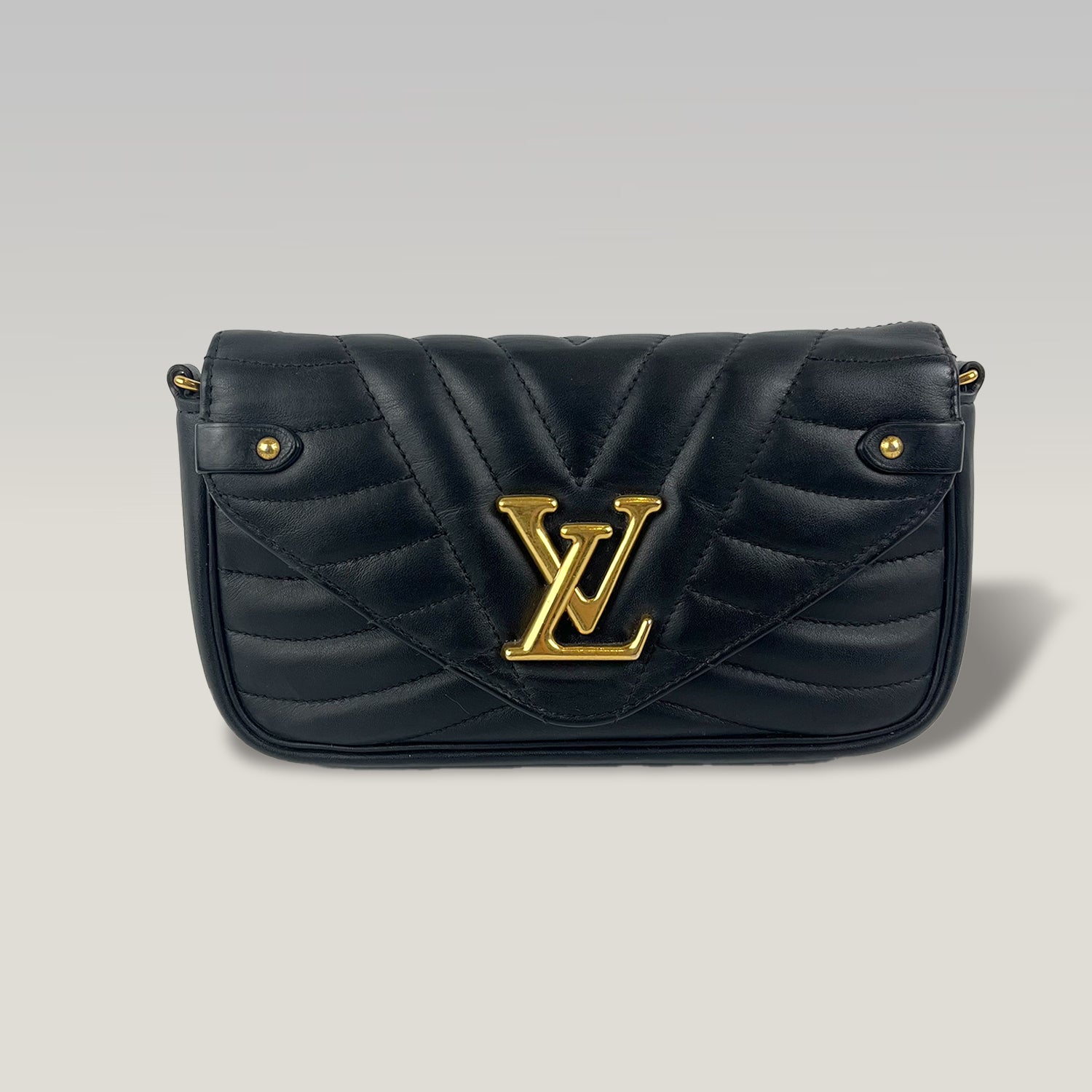 Louis Vuitton New Wave Pochette Black Quilted Leather Crossbody Bag with Gold LV Logo