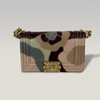 Chanel Boy Small Camellia Patchwork Leather Flap Bag Multicolor con Catena Dorata