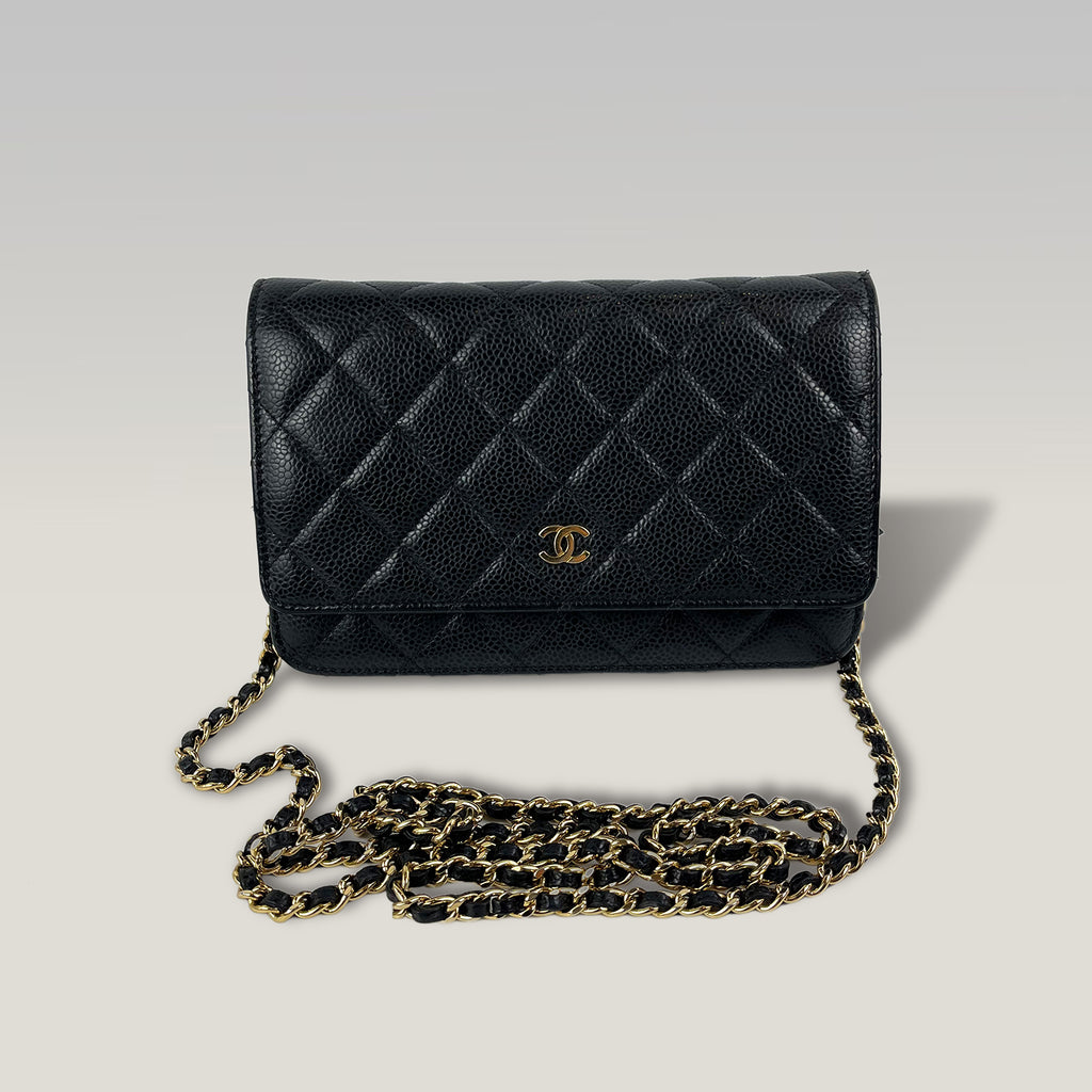 Chanel Timeless Wallet On Chain WOC Caviar Nero Quilted Leather Crossbody Bag con Catena Oro 19 cm