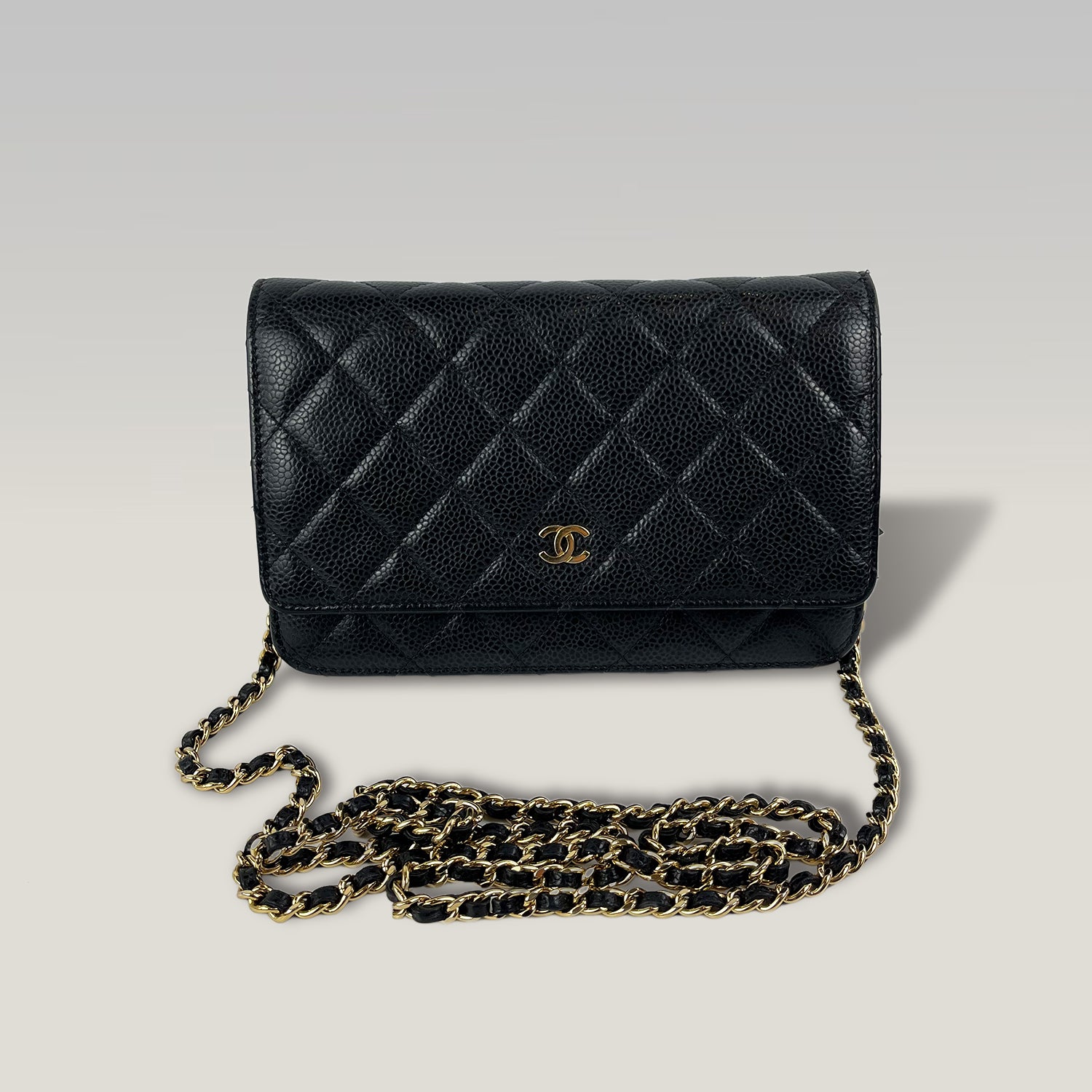 Chanel Timeless Wallet On Chain WOC Caviar Nero Quilted Leather Crossbody Bag con Catena Oro 19 cm