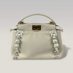 Fendi Peekaboo Mini White Leather Top Handle Bag with Floral Details