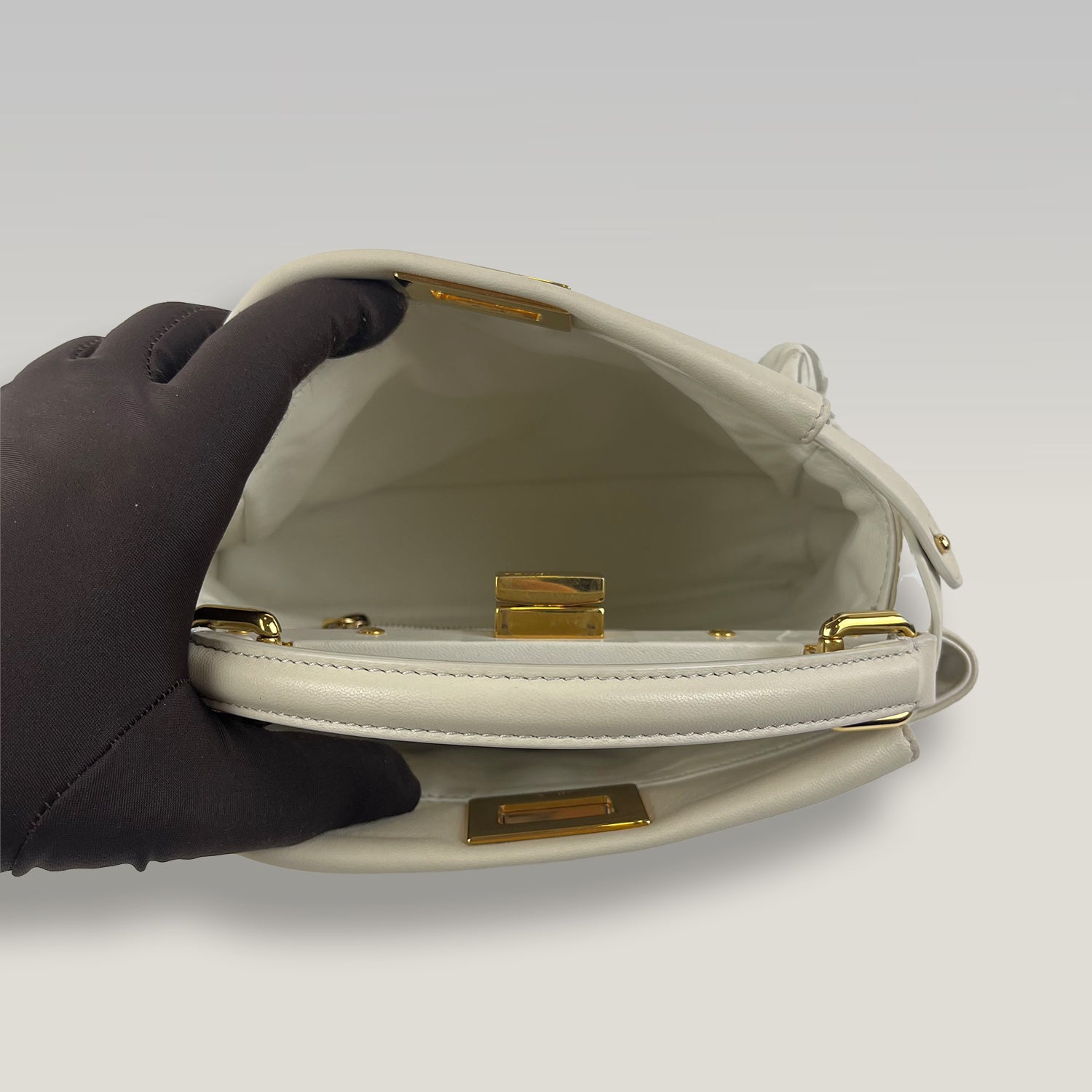Fendi Peekaboo Mini White Leather Top Handle Bag with Floral Details