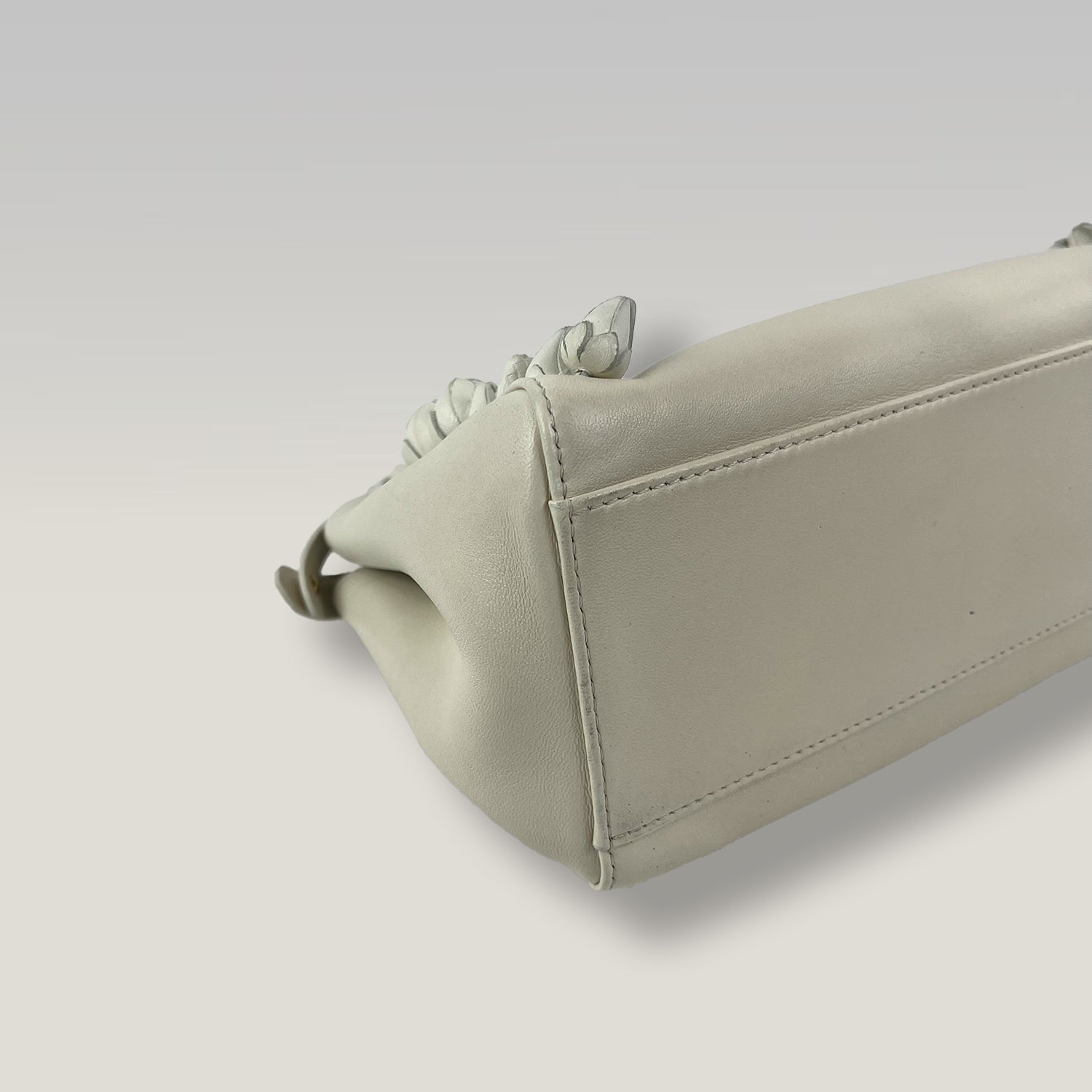 Fendi Peekaboo Mini White Leather Top Handle Bag with Floral Details