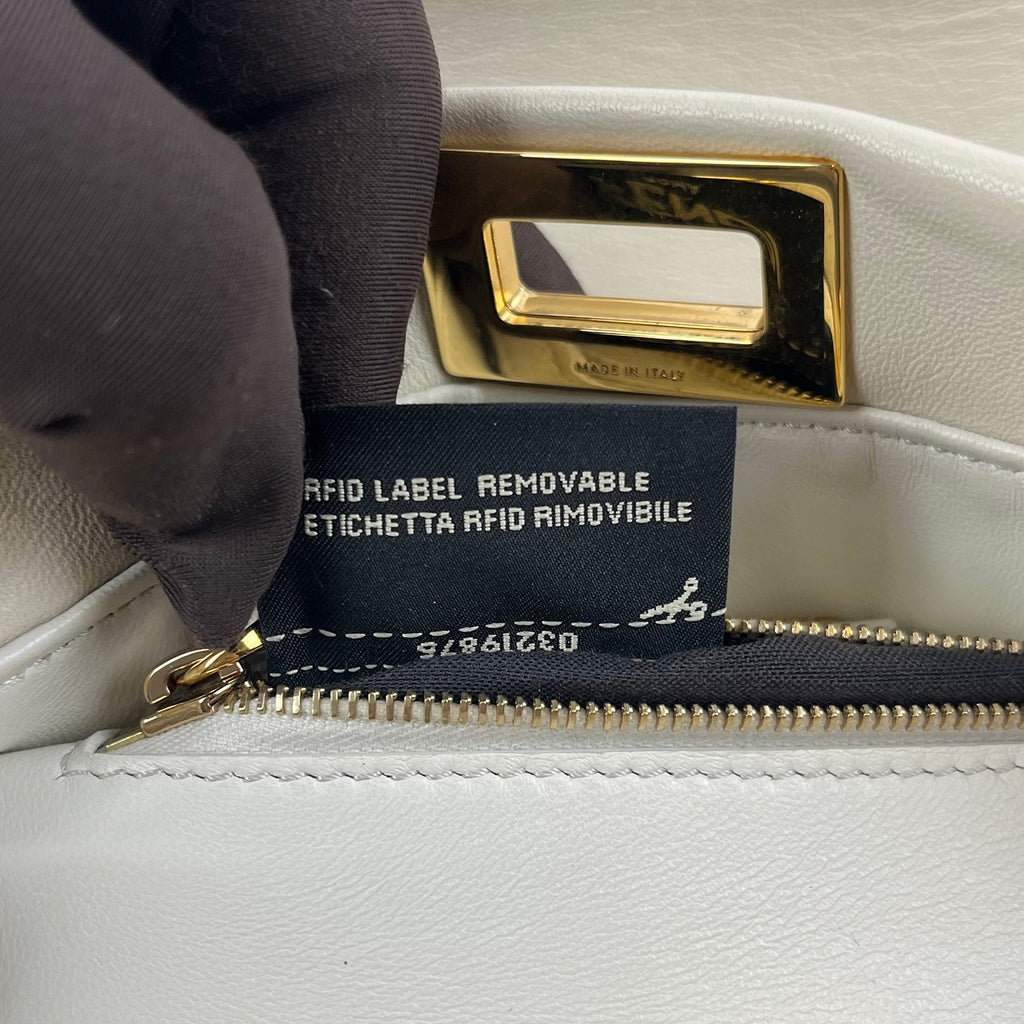 Fendi Peekaboo Mini White Leather Top Handle Bag with Floral Details