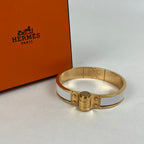 Hermès Charnière PM Bracciale Rigido in Smalto Bianco e Metallo Dorato