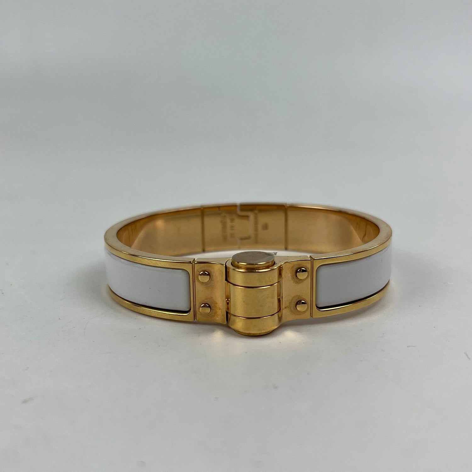 Hermès Charnière PM Bracciale Rigido in Smalto Bianco e Metallo Dorato