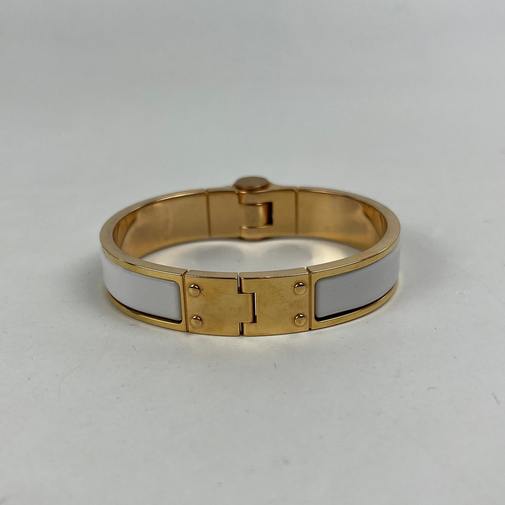 Hermès Charnière PM Bracciale Rigido in Smalto Bianco e Metallo Dorato