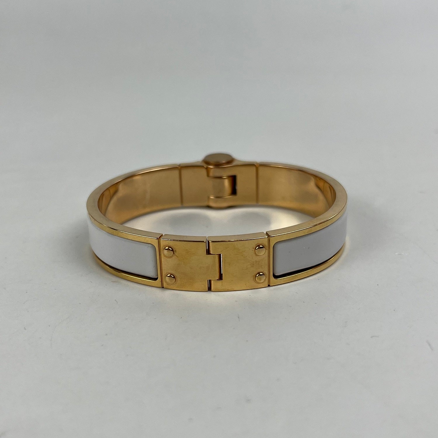 Hermès Charnière PM Bracciale Rigido in Smalto Bianco e Metallo Dorato