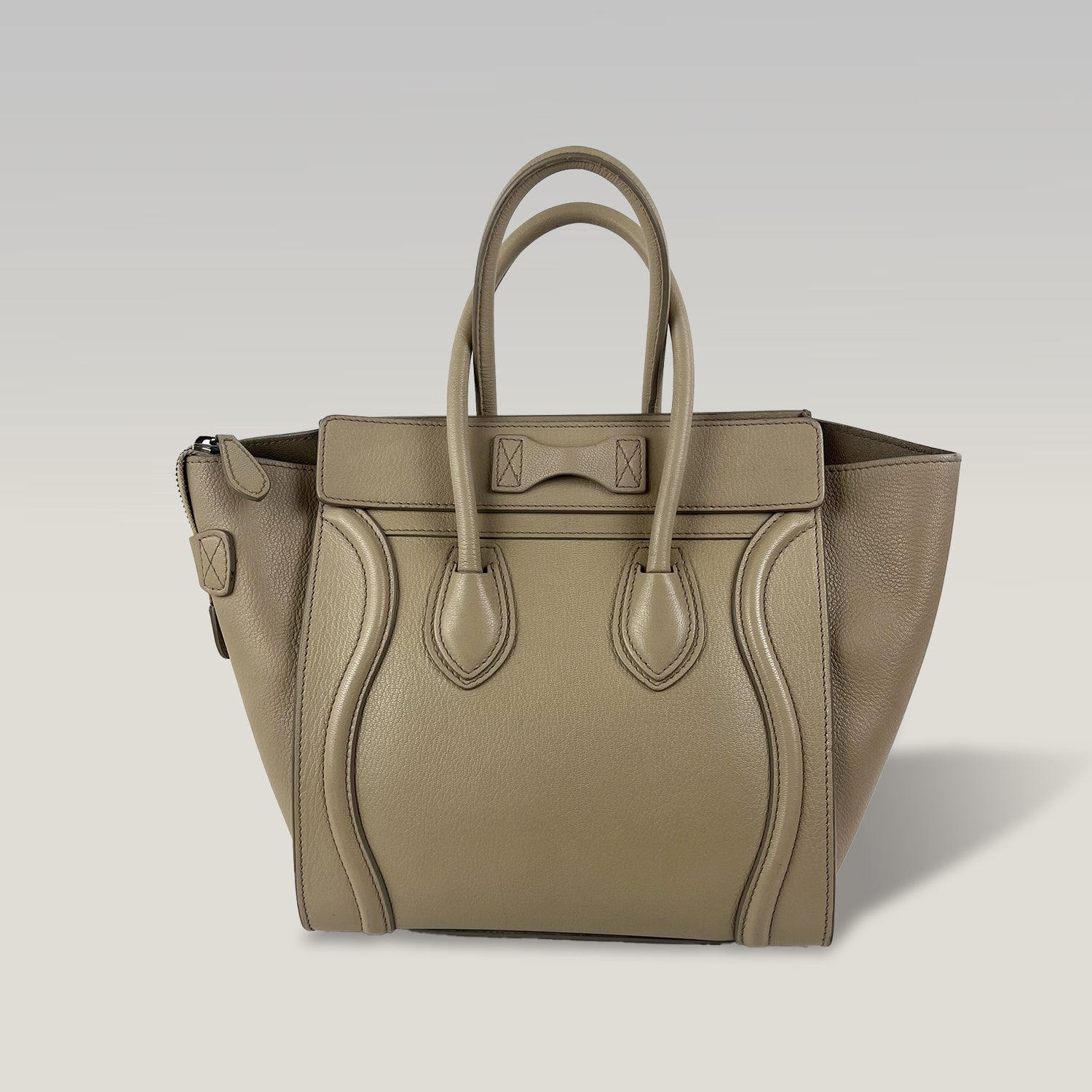 Celine Luggage Micro Tote Bag Grey Drummed Leather Top Handle Bag