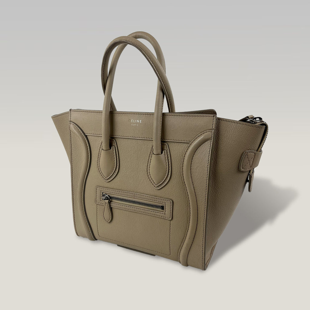 Celine Luggage Micro Tote Bag Grey Drummed Leather Top Handle Bag