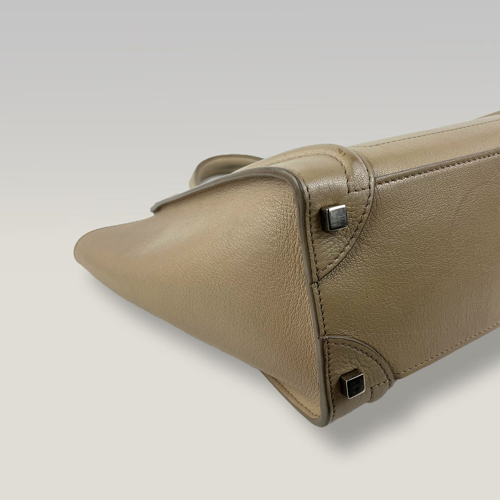 Celine Luggage Micro Tote Bag Grey Drummed Leather Top Handle Bag