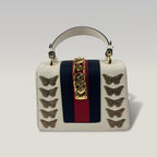Gucci Sylvie Mini Animal Studs Top Handle Bag Off White Leather Shoulder Bag