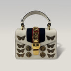 Gucci Sylvie Mini Animal Studs Top Handle Bag Off White Leather Shoulder Bag