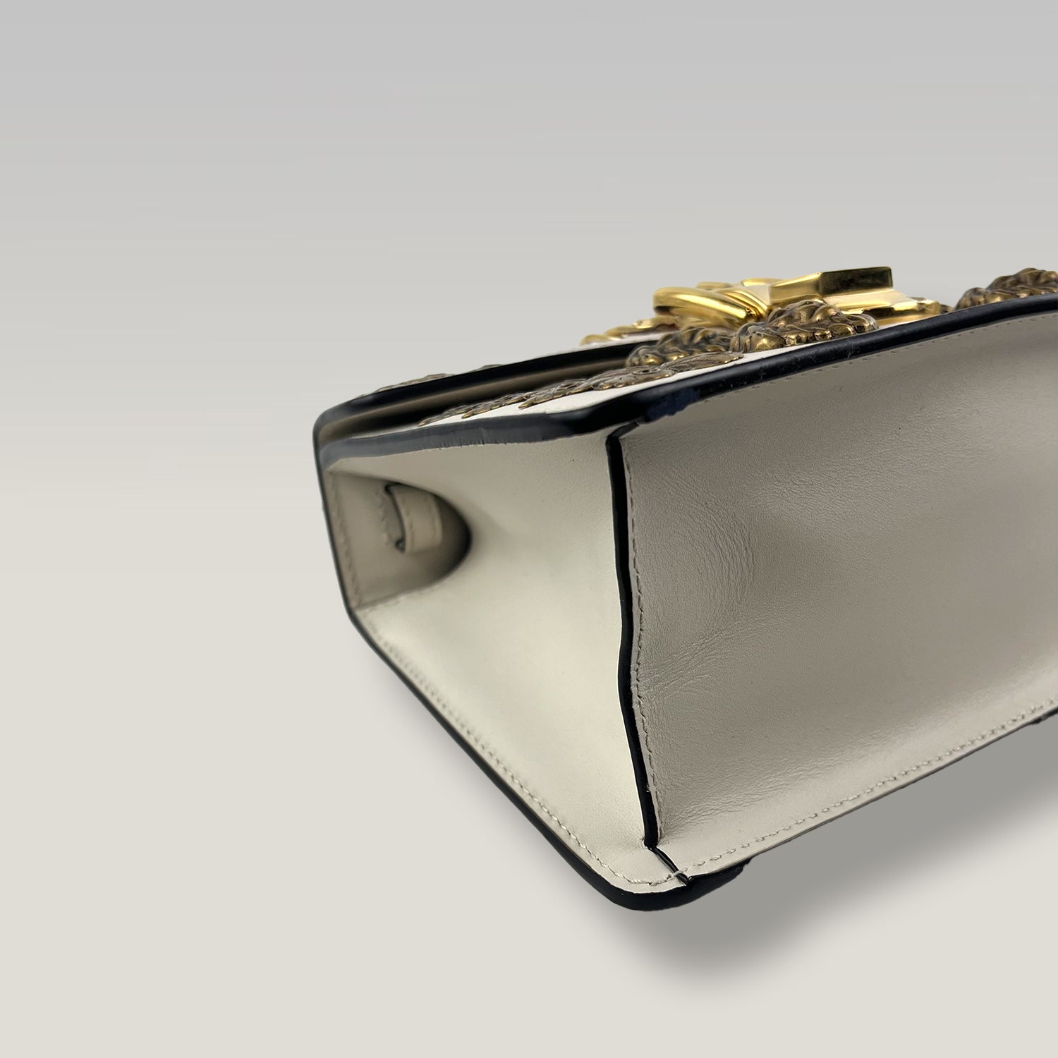 Gucci Sylvie Mini Animal Studs Top Handle Bag Off White Leather Shoulder Bag
