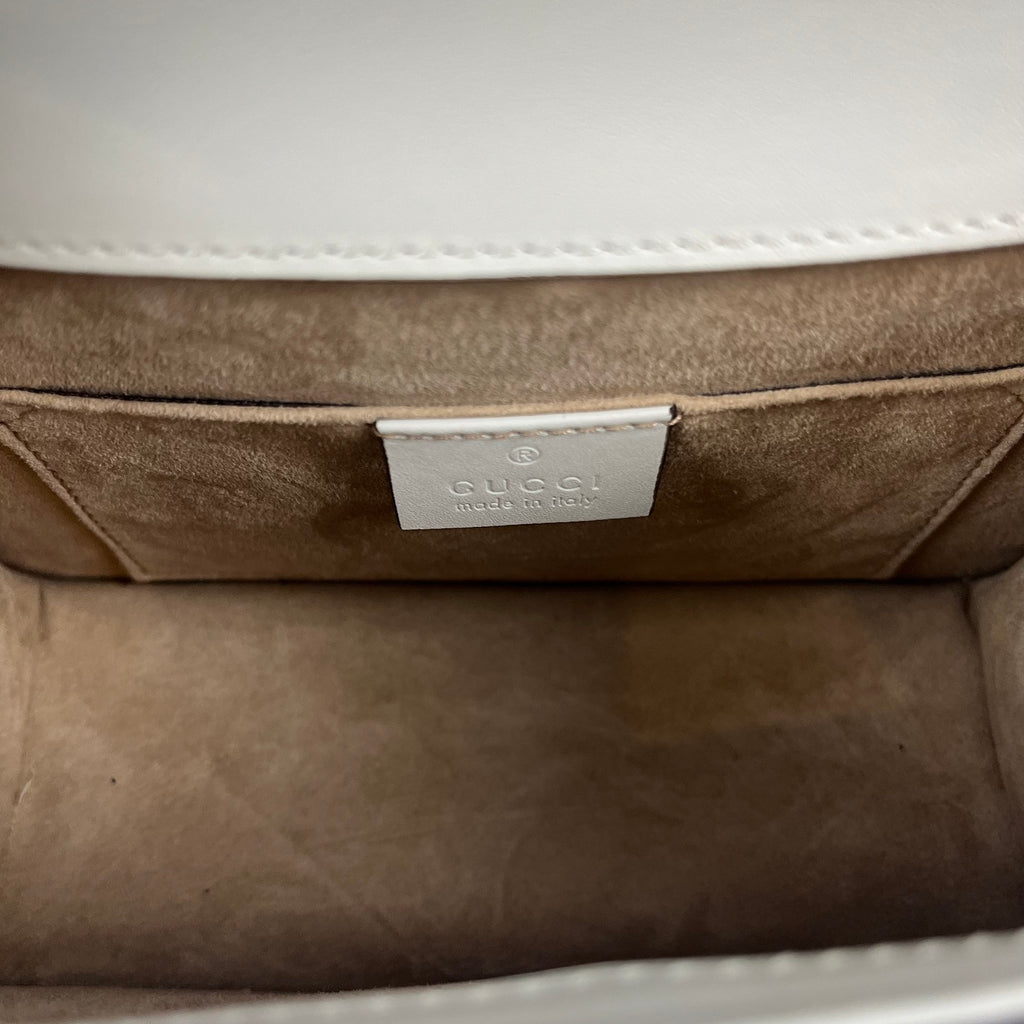 Gucci Sylvie Mini Animal Studs Top Handle Bag Off White Leather Shoulder Bag