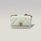 Chanel 19 Small in White Leather with Gold Hardware and Mixed Chain 
