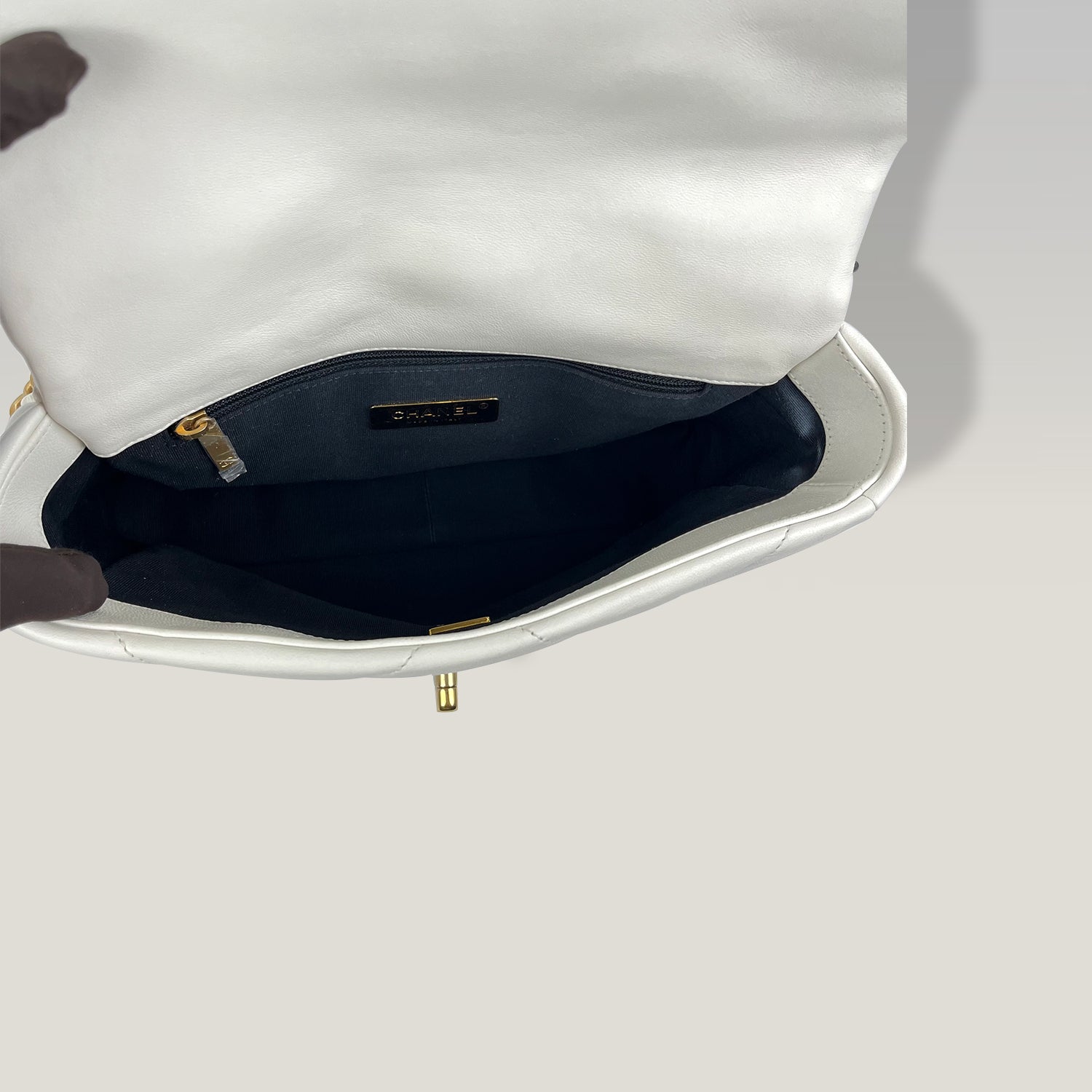 Chanel 19 Small in White Leather with Gold Hardware and Mixed Chain 