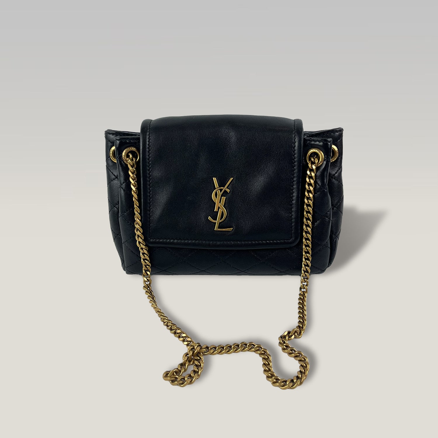 Saint Laurent Nolita Mini Quilted Leather Chain Shoulder Bag in Black with Gold Hardware