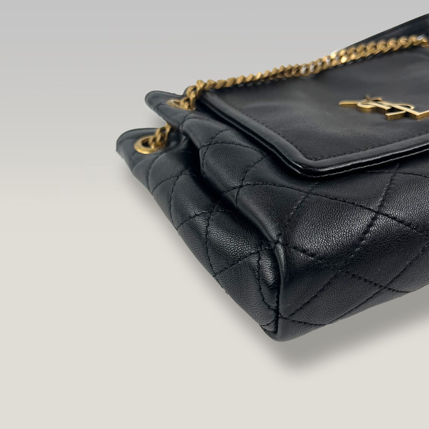 Saint Laurent Nolita Mini Quilted Leather Chain Shoulder Bag in Black with Gold Hardware