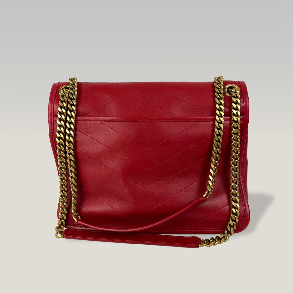 Saint Laurent Niki Medium Bag Rossa in Pelle con Catena
