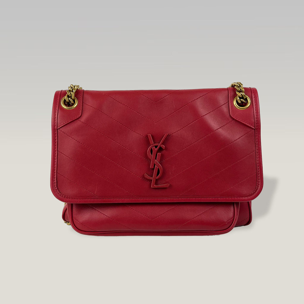 Saint Laurent Niki Medium Bag Rossa in Pelle con Catena