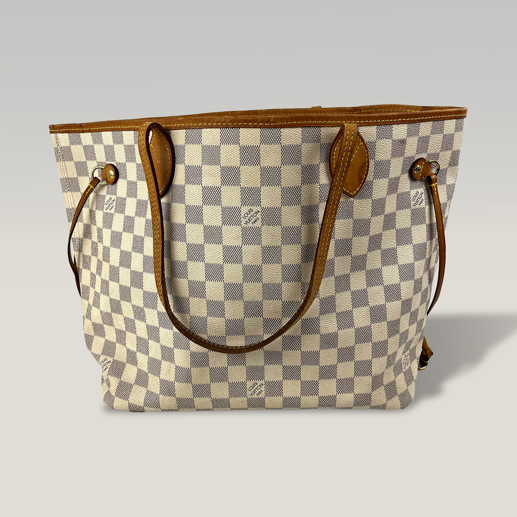 Louis Vuitton Neverfull MM Damier Azur Tote Bag in Tela Monogram con Finiture in Pelle Naturale