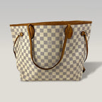 Louis Vuitton Neverfull MM Damier Azur Tote Bag in Tela Monogram con Finiture in Pelle Naturale
