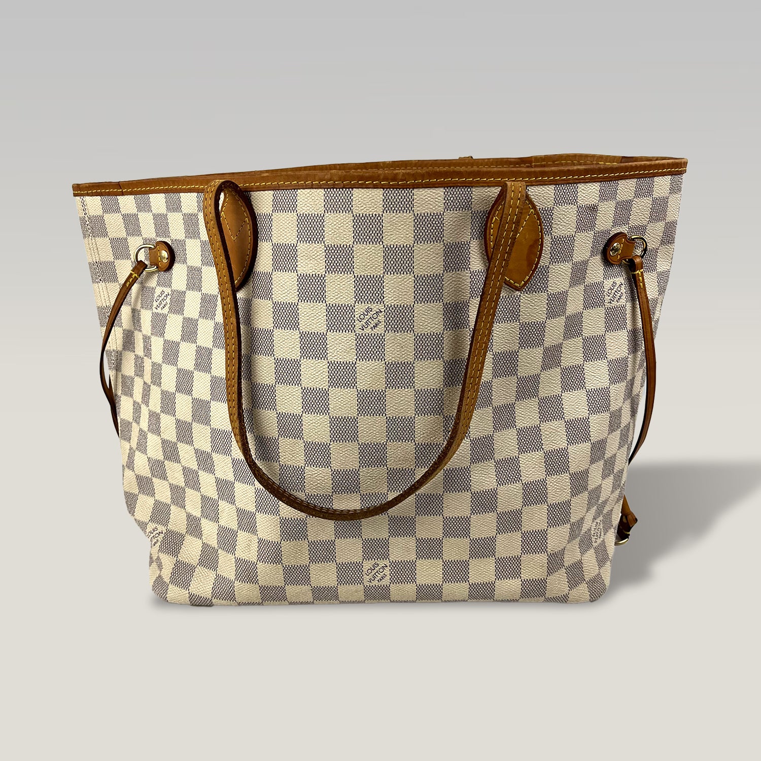 Louis Vuitton Neverfull MM Damier Azur Tote Bag in Tela Monogram con Finiture in Pelle Naturale
