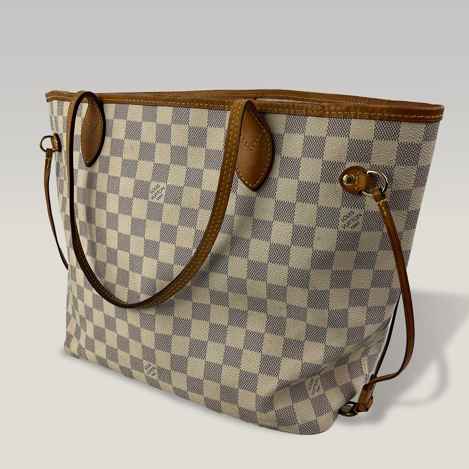 Louis Vuitton Neverfull MM Damier Azur Tote Bag in Tela Monogram con Finiture in Pelle Naturale