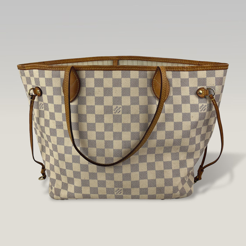 Louis Vuitton Neverfull MM Damier Azur Tote Bag in Tela Monogram con Finiture in Pelle Naturale