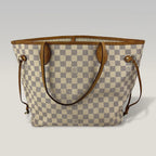 Louis Vuitton Neverfull MM Damier Azur Tote Bag in Tela Monogram con Finiture in Pelle Naturale