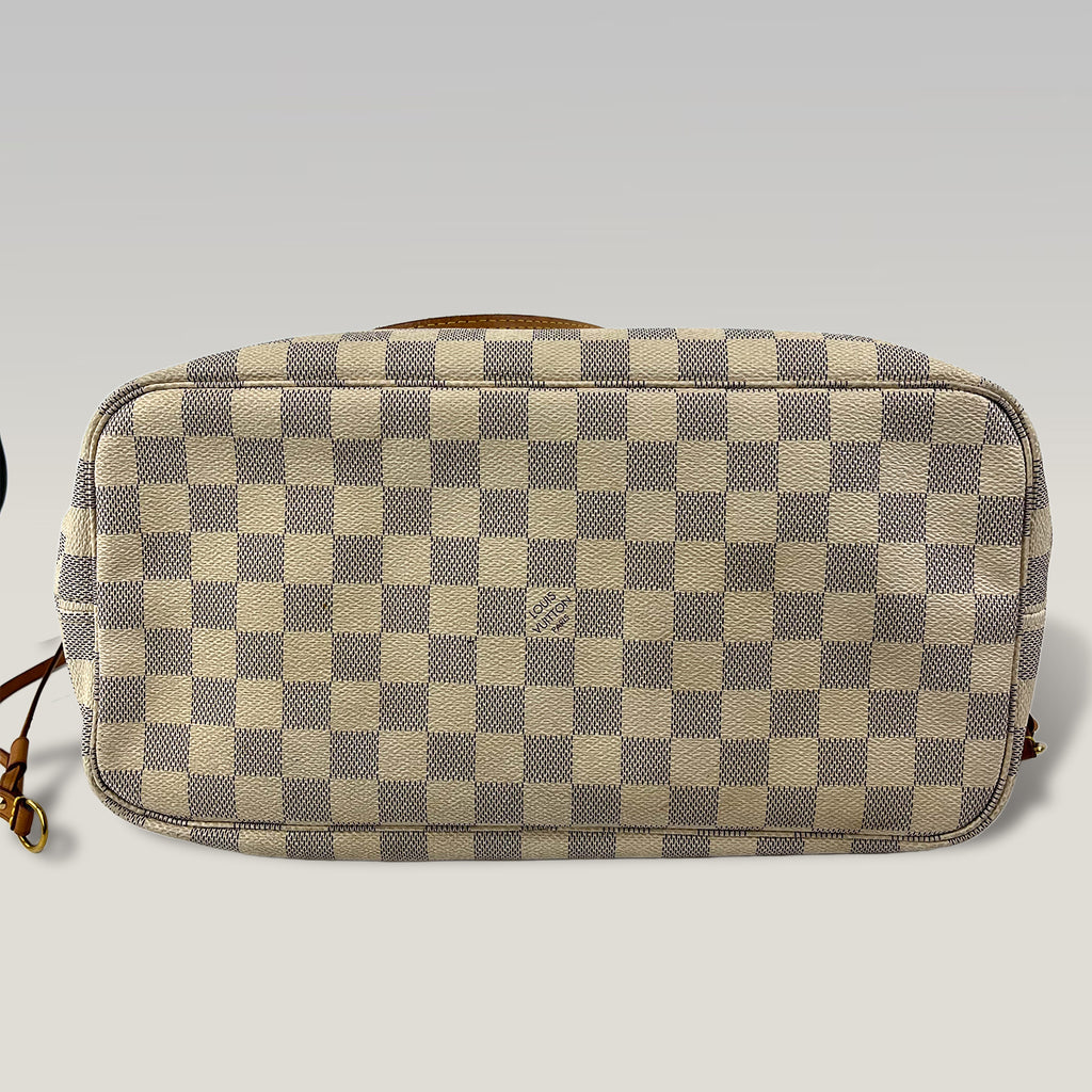 Louis Vuitton Neverfull MM Damier Azur Tote Bag in Tela Monogram con Finiture in Pelle Naturale