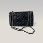 Chanel 2.55 Reissue Medium Bag Nera in Pelle Trapuntata con Metalleria Grigia