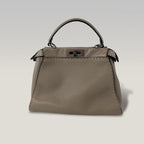 Fendi Peekaboo Medium Selleria Leather Top Handle Bag in Taupe with Palladium Hardware