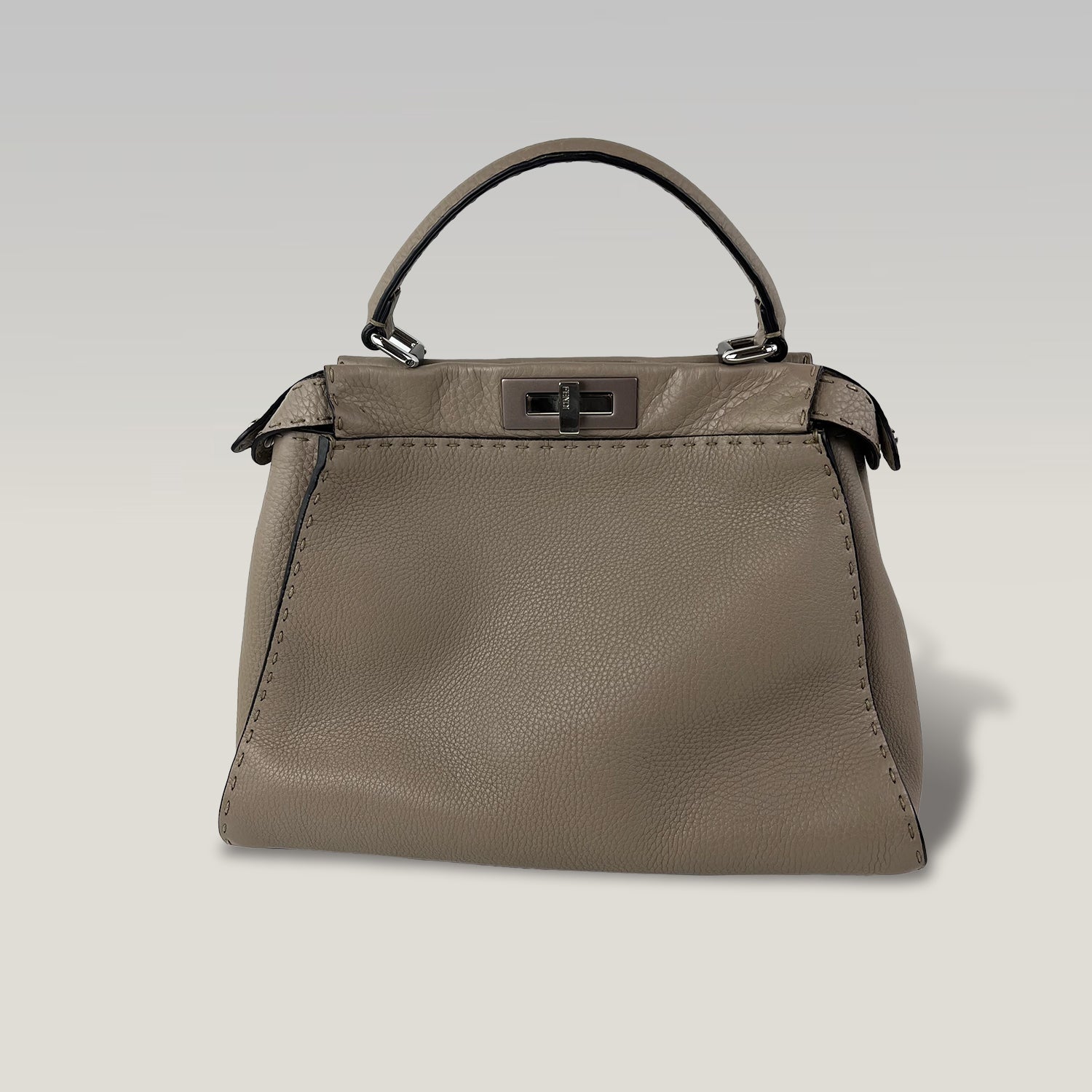 Fendi Peekaboo Medium Selleria Leather Top Handle Bag in Taupe with Palladium Hardware