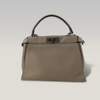 Fendi Peekaboo Medium Selleria Leather Top Handle Bag in Taupe with Palladium Hardware