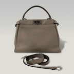 Fendi Peekaboo Medium Selleria Leather Top Handle Bag in Taupe with Palladium Hardware