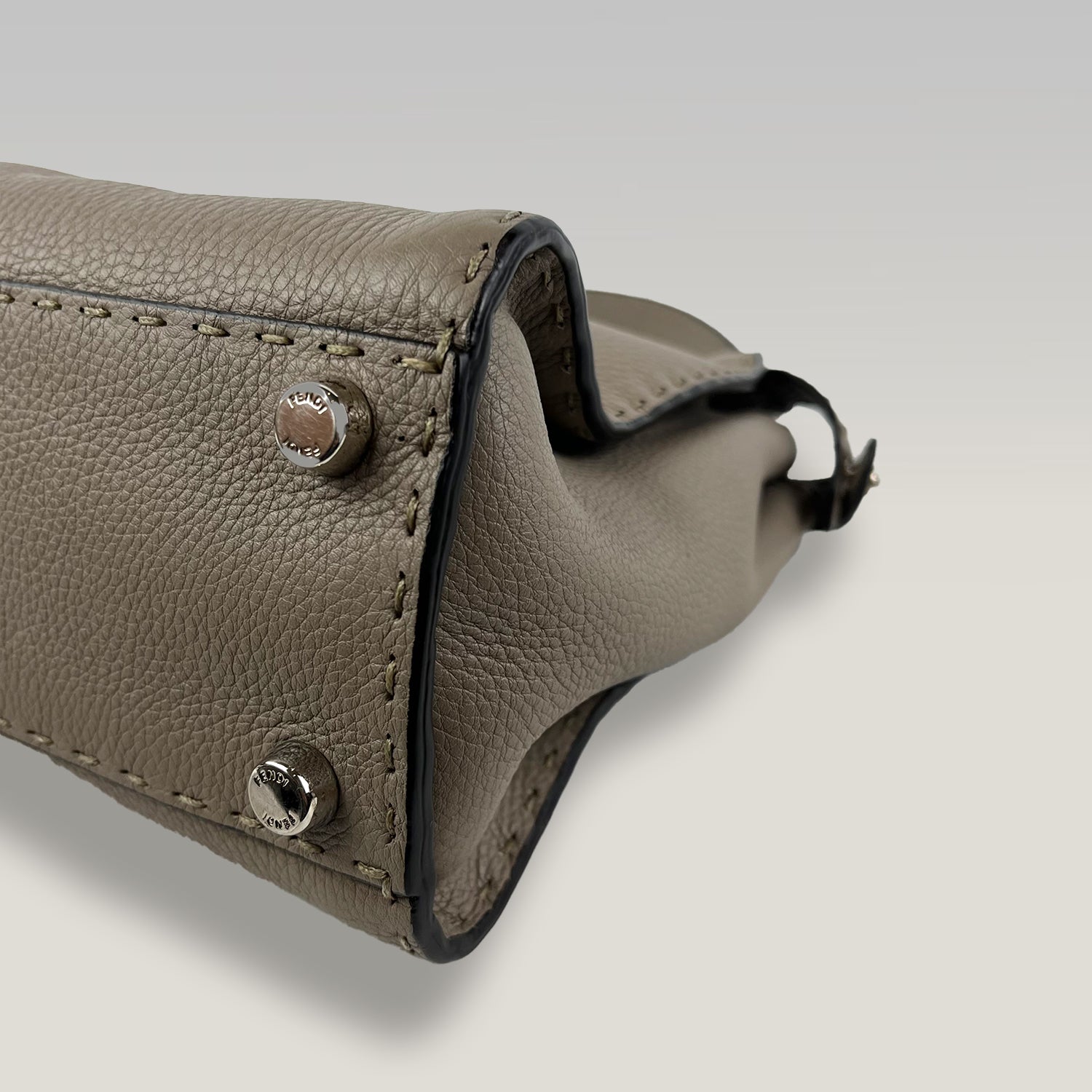 Fendi Peekaboo Medium Selleria Leather Top Handle Bag in Taupe with Palladium Hardware