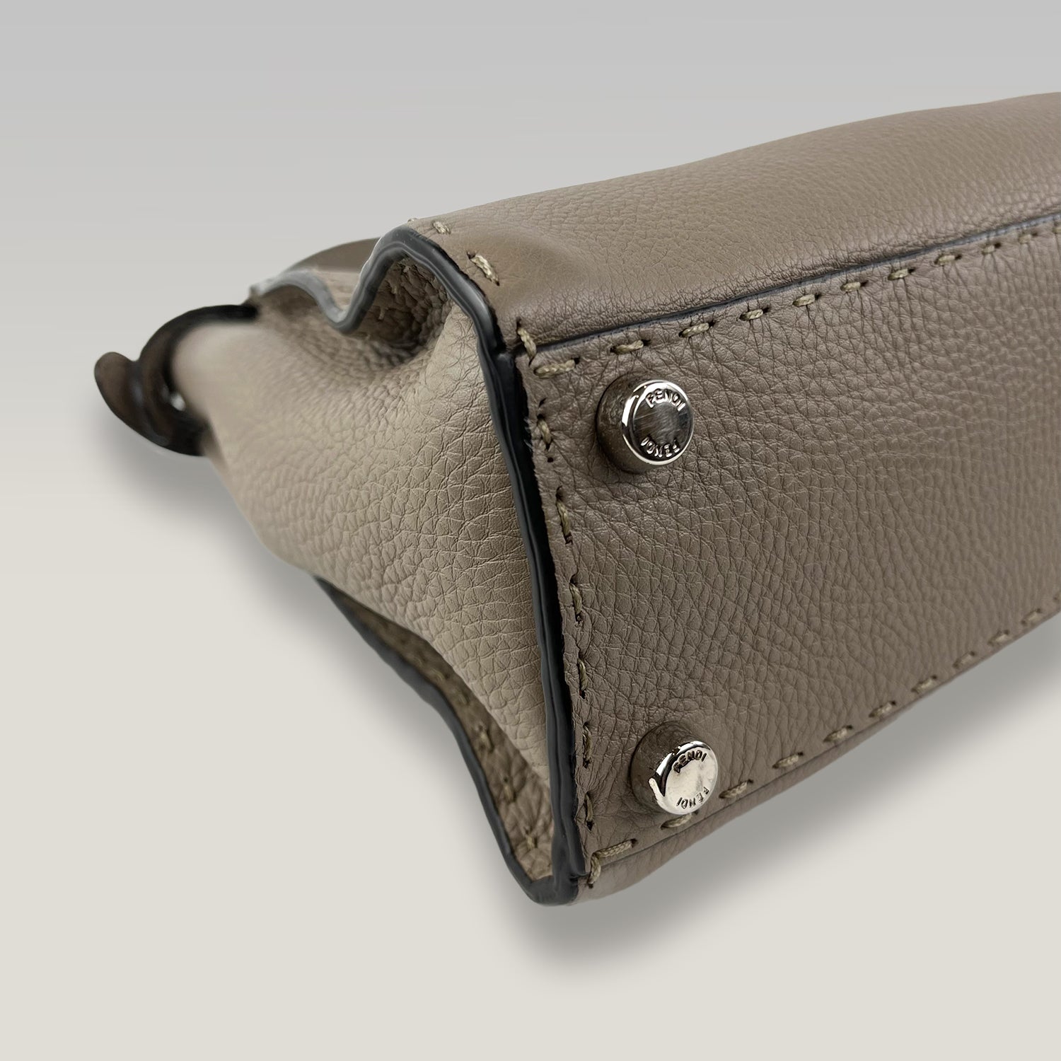 Fendi Peekaboo Medium Selleria Leather Top Handle Bag in Taupe with Palladium Hardware