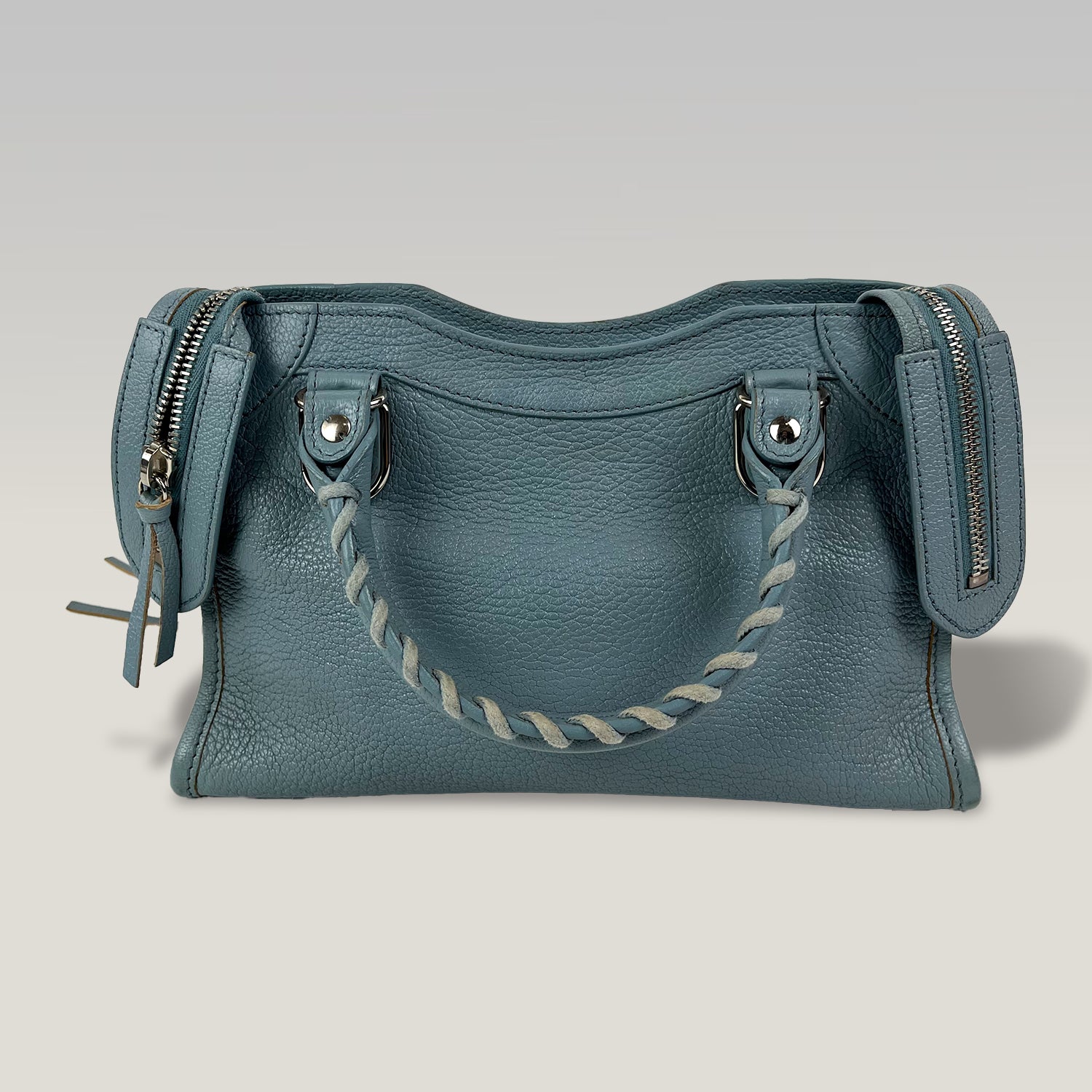 Balenciaga Mini City in Pelle Azzurra – Iconica Borsa Motorcycle con Tracolla 24 cm