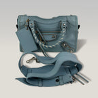 Balenciaga Mini City in Pelle Azzurra – Iconica Borsa Motorcycle con Tracolla 24 cm