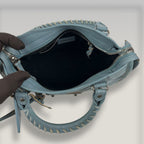 Balenciaga Mini City in Pelle Azzurra – Iconica Borsa Motorcycle con Tracolla 24 cm