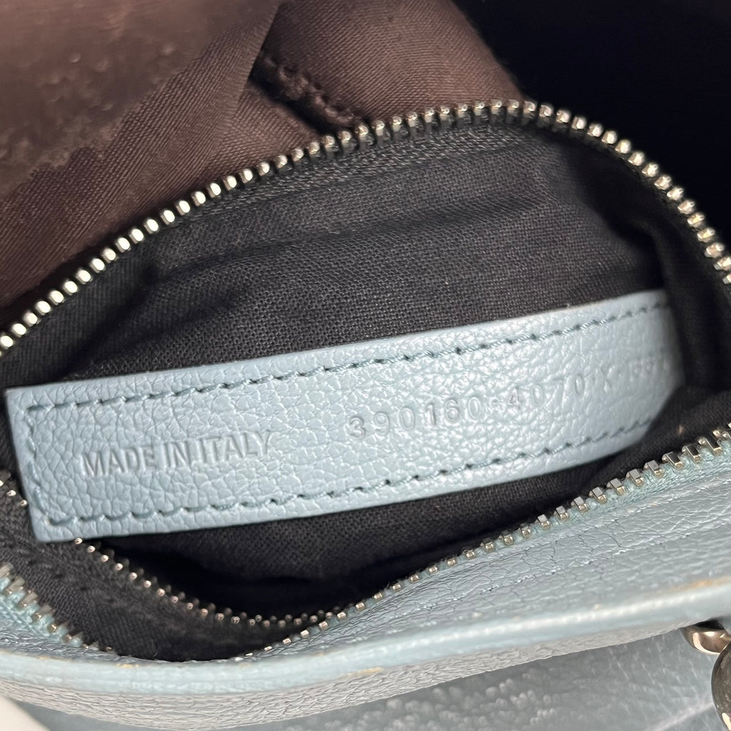 Balenciaga Mini City in Pelle Azzurra – Iconica Borsa Motorcycle con Tracolla 24 cm