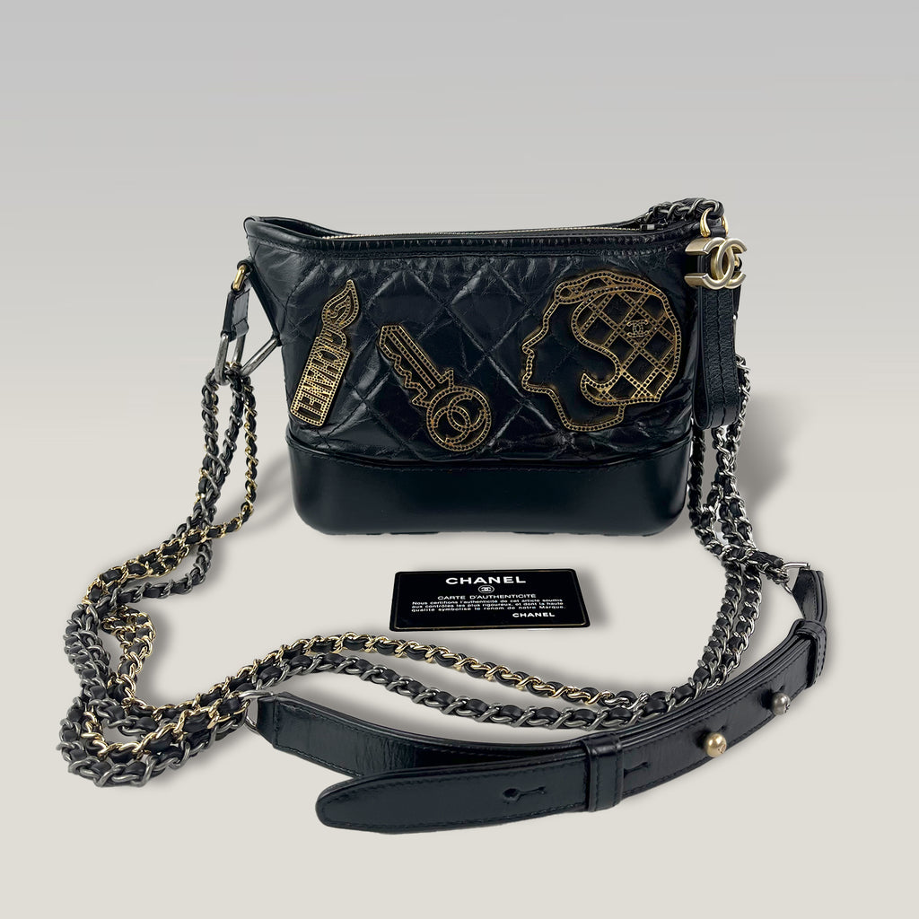 Chanel Gabrielle Small Hobo Bag in Black Quilted Leather with Ruthenium and Gold-Tone Hardware