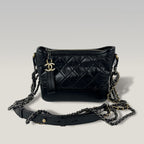 Chanel Gabrielle Small Hobo Bag in Black Quilted Leather with Ruthenium and Gold-Tone Hardware