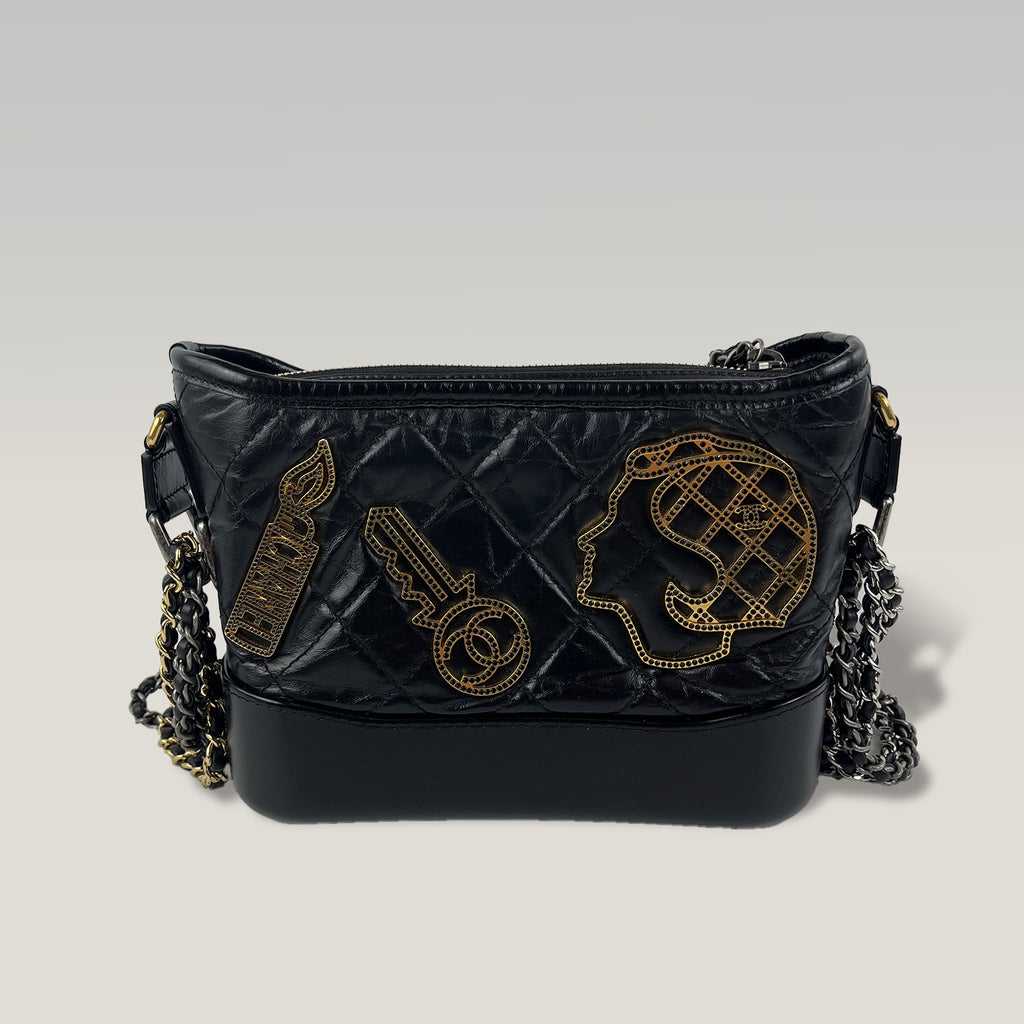 Chanel Gabrielle Small Hobo Bag in Black Quilted Leather with Ruthenium and Gold-Tone Hardware