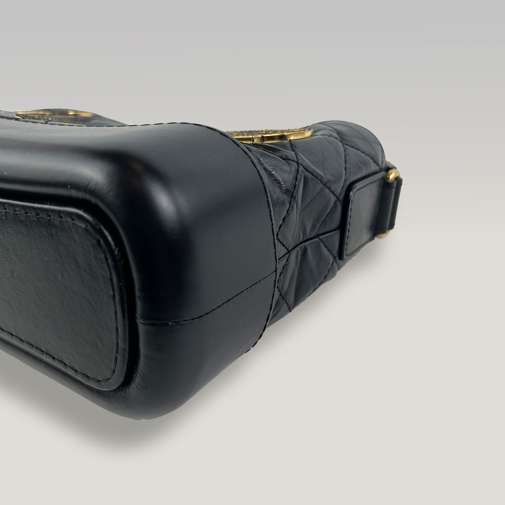 Chanel Gabrielle Small Hobo Bag in Black Quilted Leather with Ruthenium and Gold-Tone Hardware