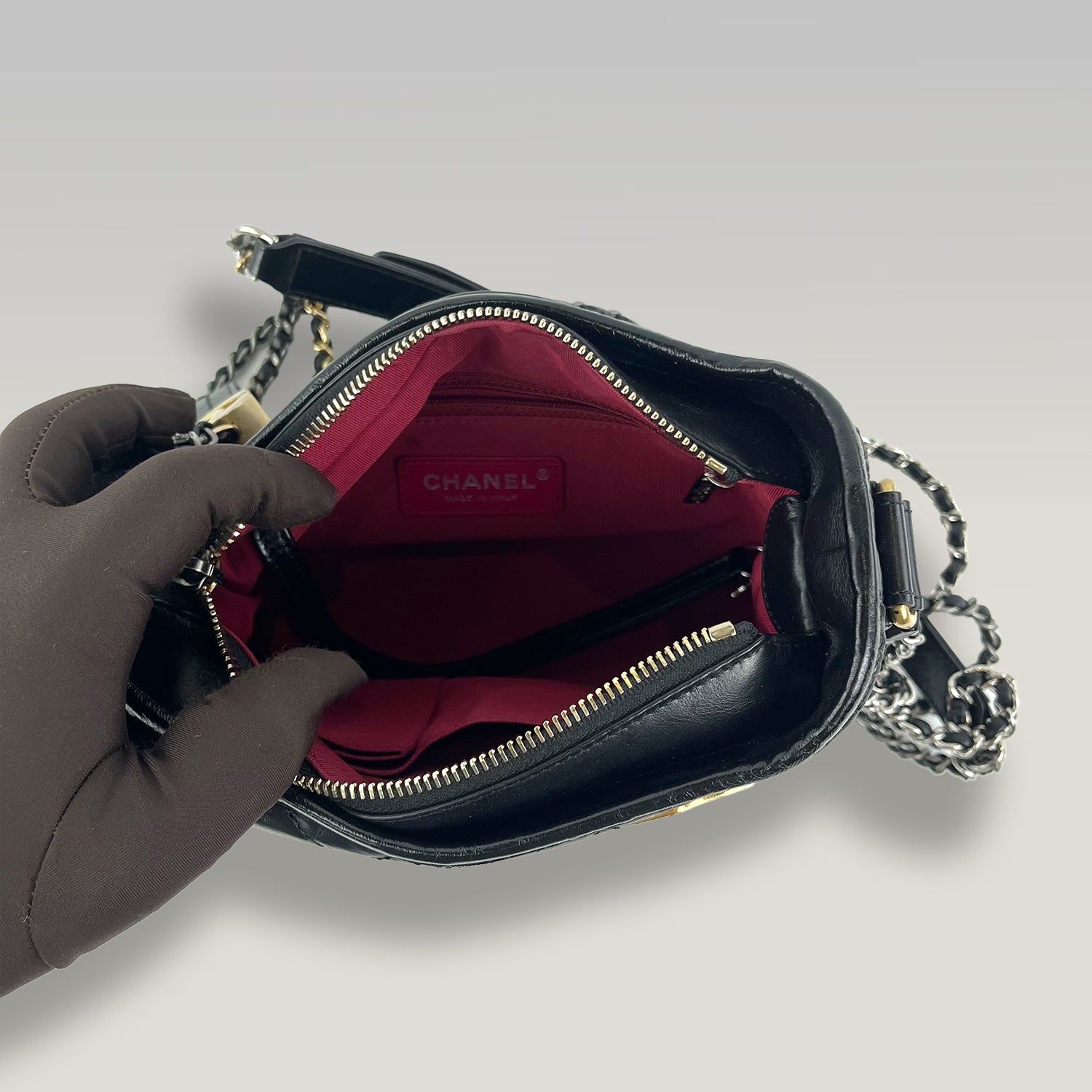 Chanel Gabrielle Small Hobo Bag in Black Quilted Leather with Ruthenium and Gold-Tone Hardware