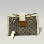 Gucci Padlock Small GG Supreme Canvas Shoulder Bag in White Leather with Gold Hardware